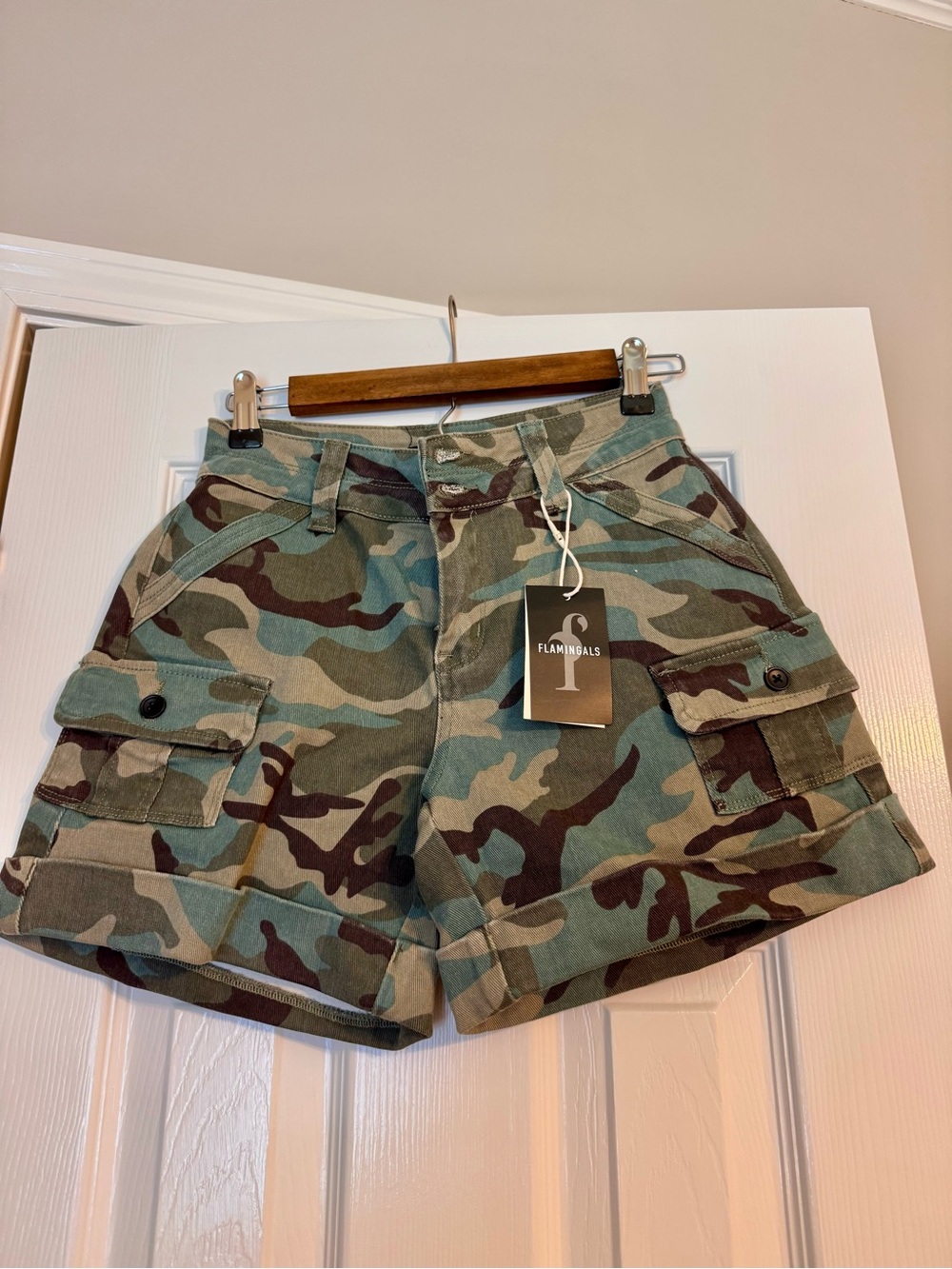 Flamingals Women's Green Camo Cargo Shorts